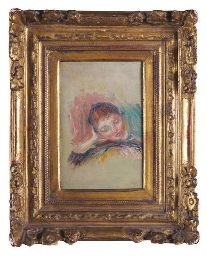 Pierre-Auguste RENOIR (1841-1919) 
Young girl, head resting on right arm, 1900
Oil...