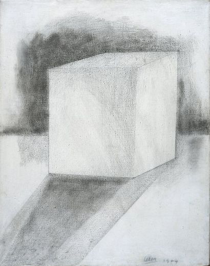 César (1921-1998) 
Cube, 1974
Fusain sur toile.
Signe et date en bas a droite.
Charcoal...