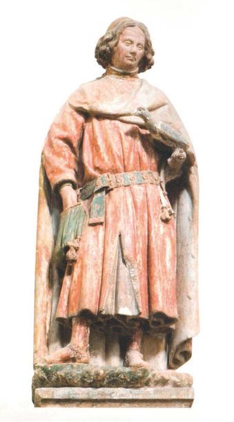 null Saint Bavon en pierre calcaire sculptée, dos ébauché.
Représenté en personnage...