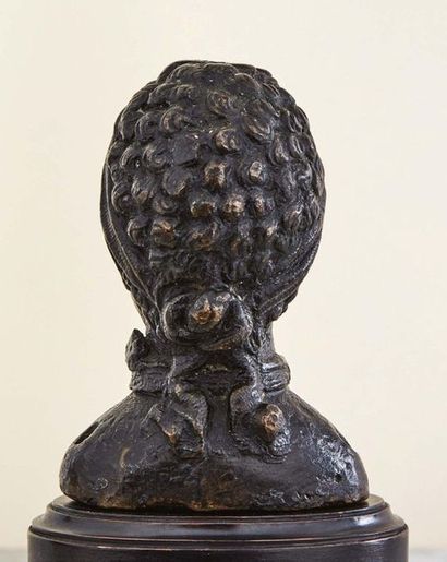 null Bust of a young African slave in bronze with brown patina. Wearing an iron necklace...