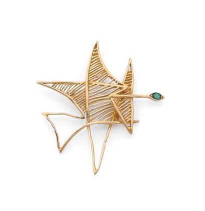 Georges BRAQUE (1882-1963) "Asteria"
18K (750) yellow gold and emerald pendant.
Signed...