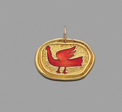 Georges BRAQUE (1882-1963) "Procris"
Pendant in 18K (750) yellow gold and red enamel.
Signed...