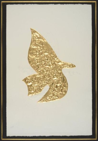 Georges BRAQUE (1882-1963) 
Thyria
Lithographie gaufrée à la feuille d'or 23k.
Signée...