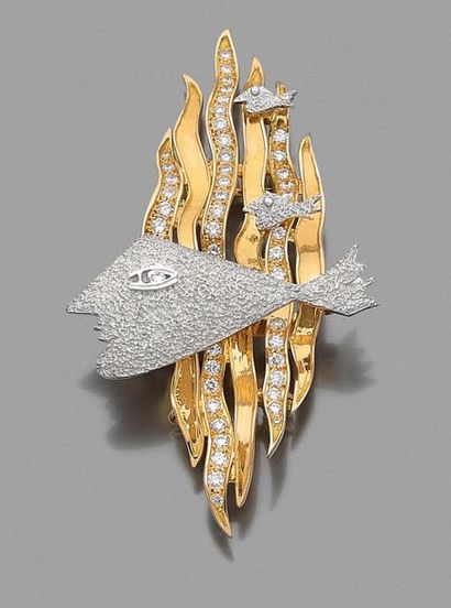 Georges BRAQUE (1882-1963) «Hebe»
Broche en or jaune et gris 18K (750) et diamants.
Signée...