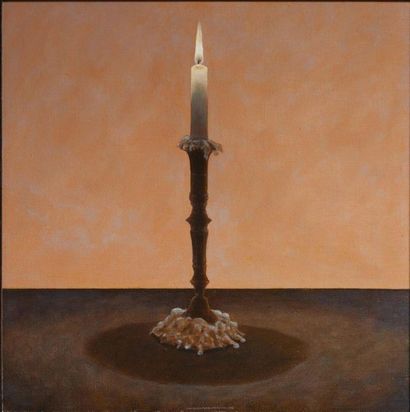 DAVID DALLA VENEZIA (CANNES 1965) 
Natura morta con candela
Olio su tavola
Firmato,...