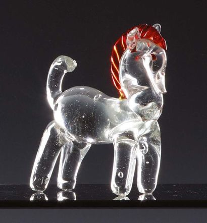 MURANO Cavallo in cristallo bianco trasparente e rosso con inclusione di bolle
Cheval...