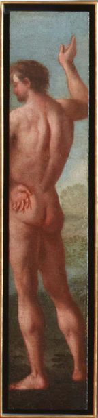 Scuola Veneta del XVII secolo Figura virile in piedi, di schiena
Olio su tela incollata...