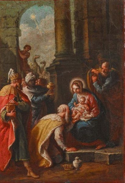 GIAMBATTISTA BURATTO (VERONA 1731 - 1787) 
L'Adorazione dei Magi
Olio su tela (restauri)
L'Adoration...