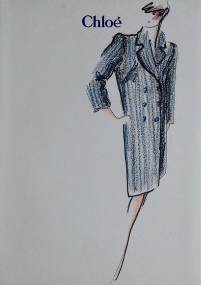 null [LAGERFELD, Karl, attribué à]. Ensemble de 5 dessins originaux en couleurs,...