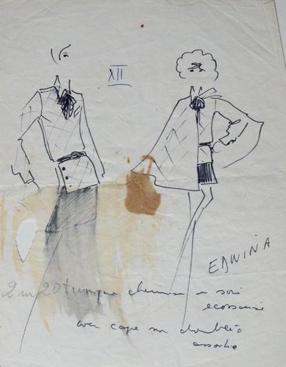 null LAGERFELD, Karl. Ensemble de 4 dessins originaux au feutre noir et stylo à bille....