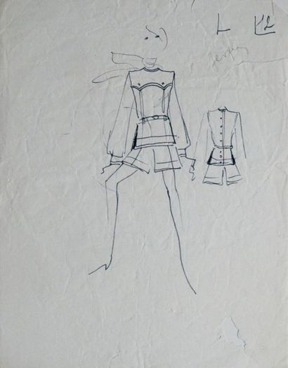 null LAGERFELD, Karl. Ensemble de 4 dessins originaux au feutre noir et stylo à bille....