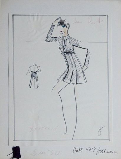 null LAGERFELD, Karl. Set of 4 original drawings, with black and coloured felt-tip...