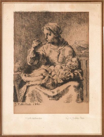 Jean-François MILLET (1814-1875) La bouillie, 1861 Eau-forte. H_21,5 cm L_16 cm 