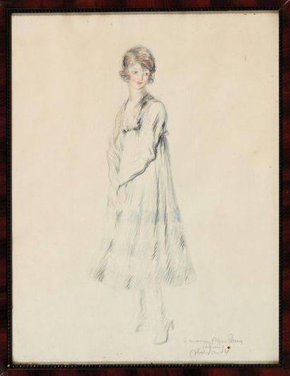 Jules-Abel FAIVRE (1867-1945) Jeune femme debout Crayon et pastel sur papier. Signé...
