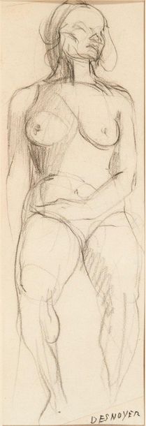 François DESNOYER (1894-1972) Nude female standing pencil on paper. Signed lower...