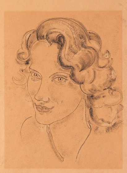 Ecole Moderne Portrait de Madame Fusain sur papier. H_25,5 cm L_20 cm 