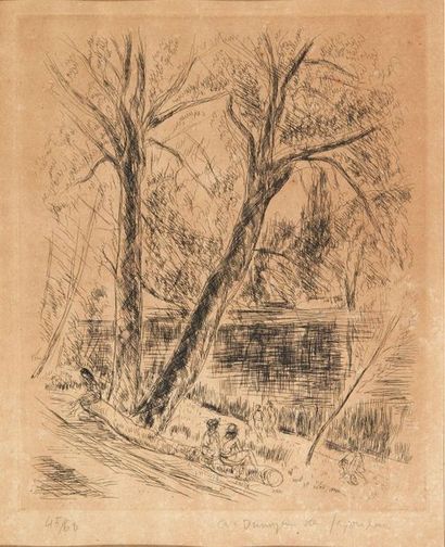 André DUNOYER DE SEGONZAC (1884-1974) Etching Landscape. Signed and numbered 45/60....