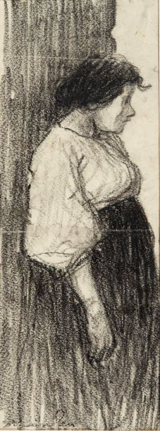 THEOPHILE ALEXANDRE STEINLEN (1959-1923) Portrait of a charcoal woman on paper. Signed...