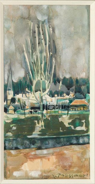 (1904-1967) Landscape, 1960 Watercolour on paper. Signed and dated lower right. H_28,5...
