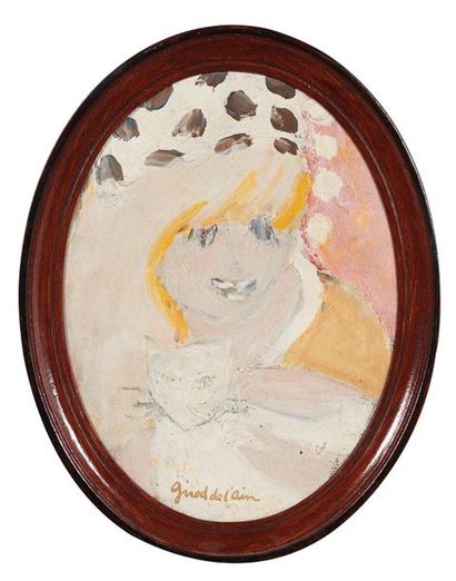 Hélène Girod de l’Ain (Née en 1926) Genia et son minet Huile sur toile. Signée au...