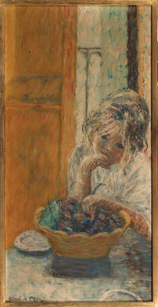 Hélène Girod de l’Ain (Née en 1926) Jeune fille à la corbeille Huile sur toile. Signée...