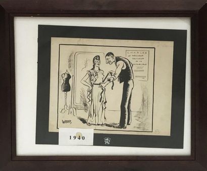 Woop Le meilleur tailleur, 1940 Dessin caricatural Encre sur papier. Signée en bas...
