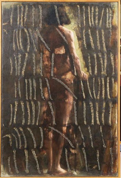 Christian JACCARD (né en 1939) Femme nue de dos devant une bibliothèque, 1981 Technique...