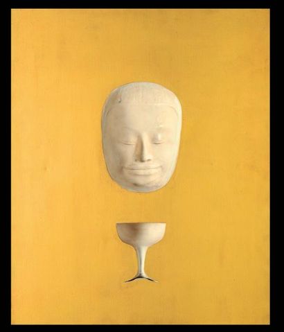 ROY ADZAK (1927-1988) Empreintes de visage et coupe de champagne, 1965 Huile sur...