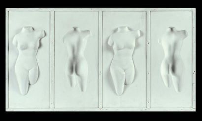 ROY ADZAK (1927-1988) 4 Statues Négatives + Positives, 1970 (Variation A) Bois et...