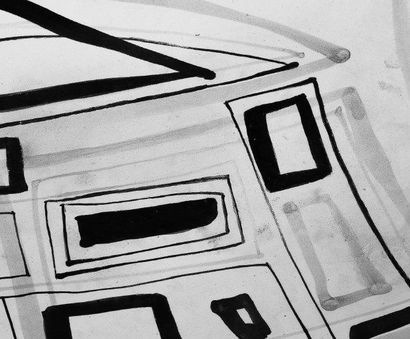 ROGER CAPRON (1906-1983) Grande coupe asymétrique Céramique blanche à décors géométriques...