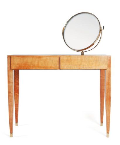 GIO PONTI (1891-1979) Coiffeuse Poirier, laiton et miroir. H_121 cm L_94,5 cm P_47...