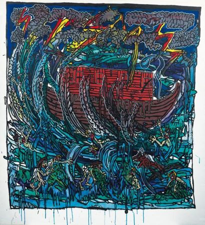 ROBERT COMBAS (NÉ EN 1957) L'arche de Noé, 1994 Acrylique sur toile. Signée sur le...