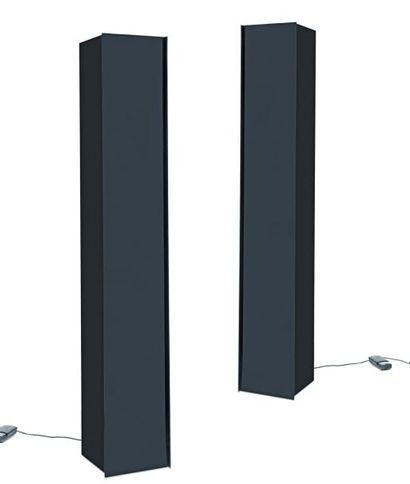 MICHEL BOYER (1935-2011) Paire de colonnes lumineuses Métal laqué noir. Vers 1980...