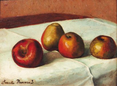 EMILE BERNARD (1868-1941) Nature morte aux pommes, 1904 Huile sur panneau de bois....