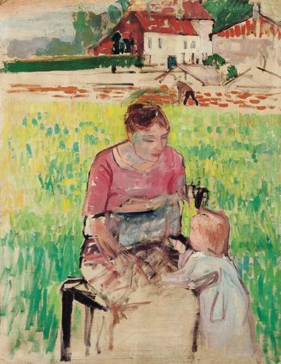 JEAN BRUSSELMANS (1884-1953) Mère et enfant au jardin, 1915 Huile sur toile. H_130...