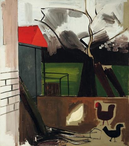 JEAN BRUSSELMANS (1884-1953) Cour de ferme, vers 1930 Huile sur toile. H_112 cm L_100...