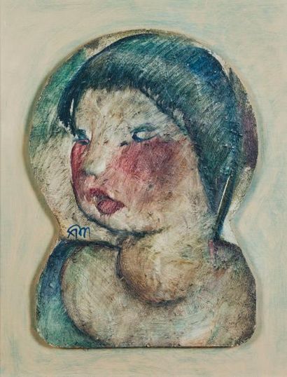 AUGUSTE MAMBOUR (1896-1968) Portrait de femme Bois peint collé sur panneau. Monogrammé...