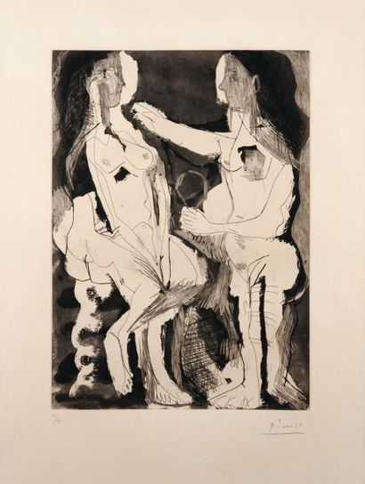 PABLO PICASSO (1881-1973) Femmes nues au miroir, 1965 Aquatinte et pointe sèche....