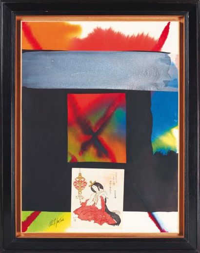 PAUL JENKINS (NÉ EN 1923) Sans titre, 1980 Encre, pigment et collage sur papier marouflé...