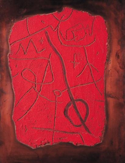 RENÉ GUIETTE (1893-1976) Sans titre, 1958 Huile et sable sur plaque de cuivre Signé...