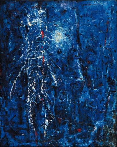 RENÉ GUIETTE (1893-1976) Illumination bleue, vers 1954 Huile et sable sur toile Signé...
