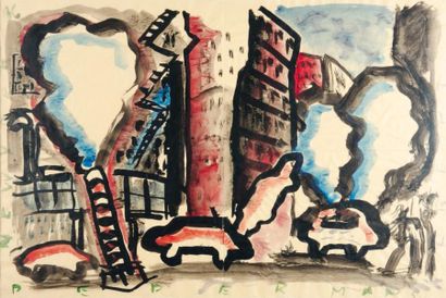 ALBERT PEPERMANS (NÉ EN 1947) New York, 1996 Aquarelle et mine de plomb sur papier....