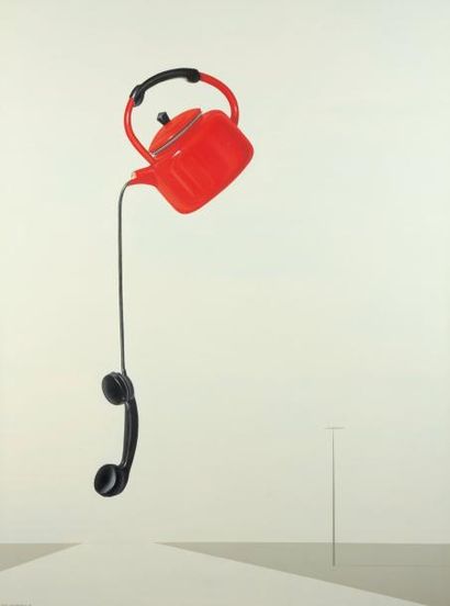 RÉMY VAN DEN ABEELE L'appel en absence Huile sur toile. H_160 cm H_120 cm