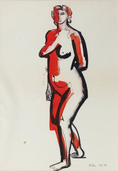 JEAN HÉLION (1904-1987) Nu debout, New York, 1944 Aquarelle sur papier. Signée, située...