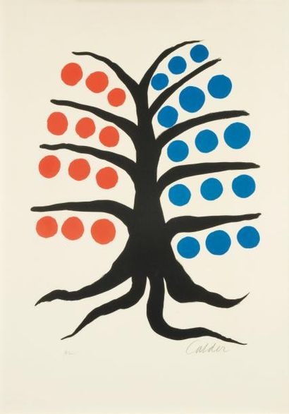 ALEXANDER CALDER (1989-1976) L'arbre bleu et rouge Lithographie en couleur. Signé...