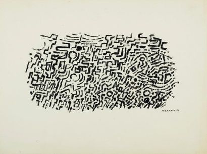 JACQUES GERMAIN (1915-2001) Composition Huile sur papier. Cachet du monogramme. H_24...