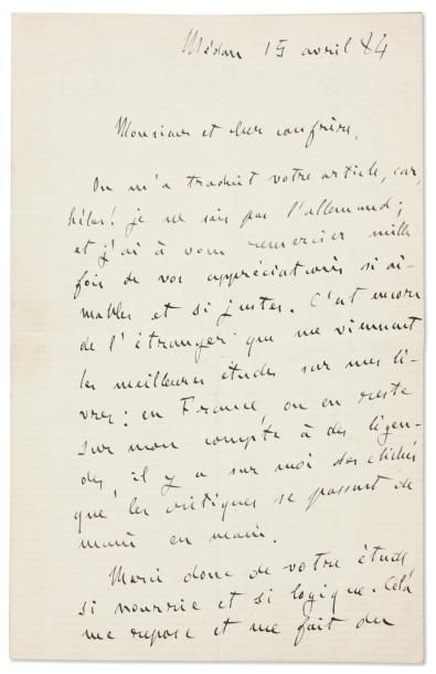 ZOLA Emile (1840-1902) Ecrivain et journaliste français. Lettre autographe signée,...