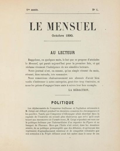[PROUST (Marcel)] Le Mensuel. Nº 1-12, Paris, octobre 1890 - septembre 1891. 12 livraisons...