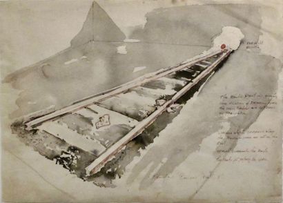 MAC ADAMS (NE EN 1943) Note for railway truth, 1981. Ink on paper. H_29 cm W_40.5...