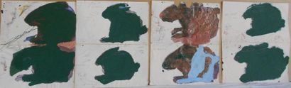 François MARTIN Composition, 1981-1986. Ensemble de huit peintures sur papiers. H_34...